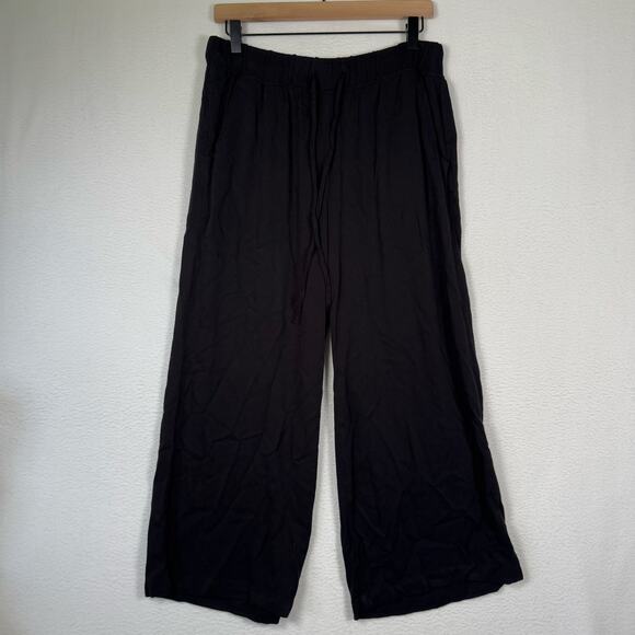 Women's St Johns Bay Black Cropped Pant Wide Leg Drawstring Mid Rise Comfort M - Picture 1 of 8